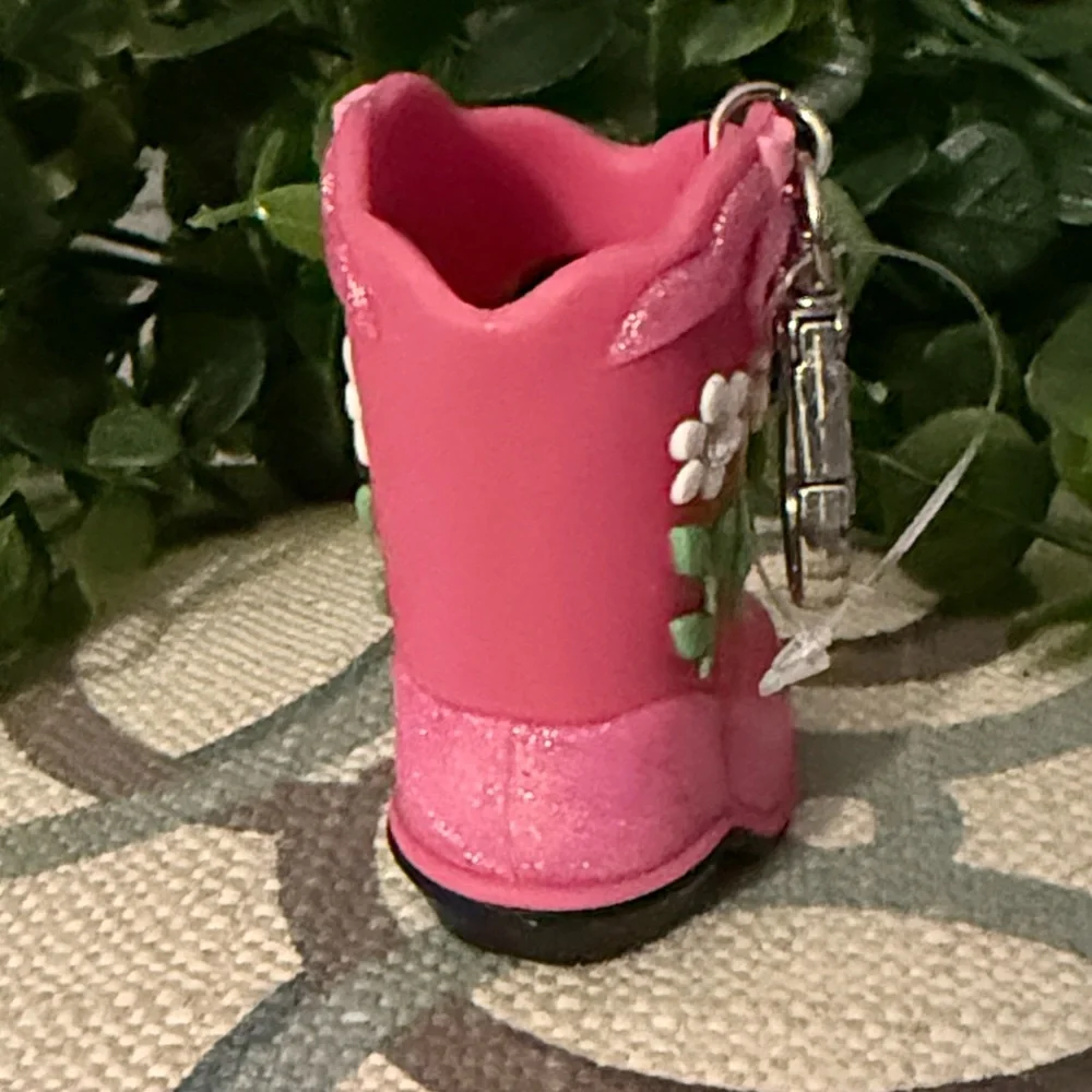 Pink Glitter Flower Boot Keychain NWOT